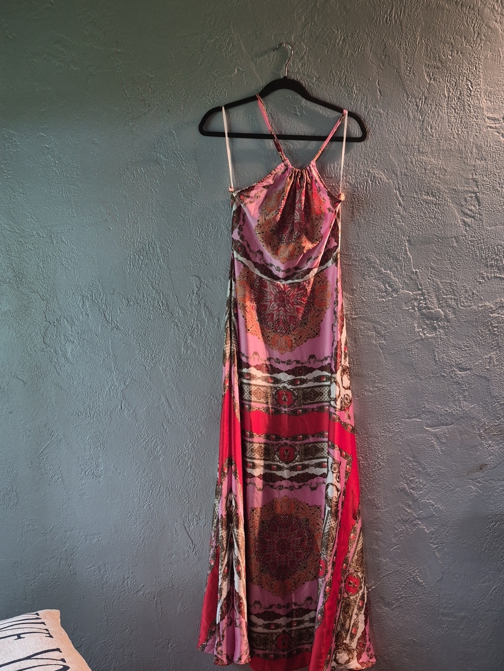 Aakaa Pink and Red Printed Boho Maxi Dress